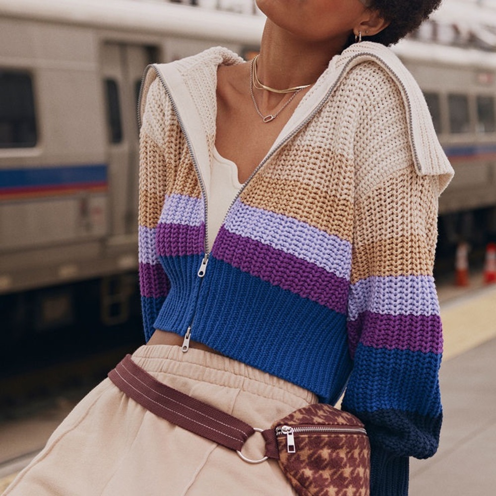 Aerie Multicolor Striped Cardigan Sweater Size L